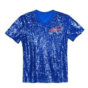 Buffalo Bills Sequin Bling V-Neck Shirt NFl Team Apparel Girls L Fits Women’s L